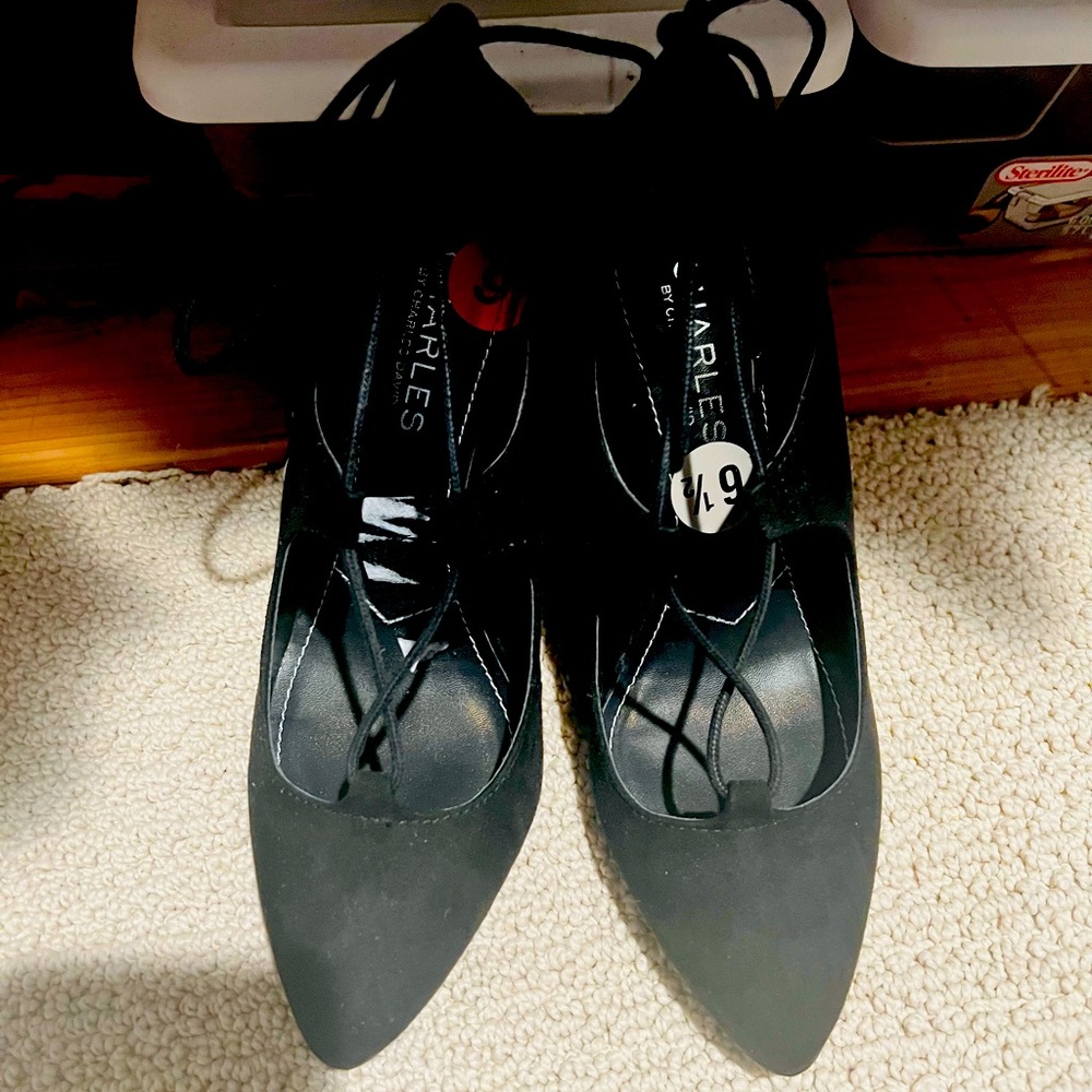Black tie up wedges